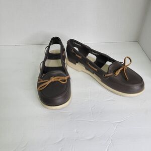 Crocs Boat Shoes Womens 9 Brown Beige Beach Line Deck Slip On Loafer Flat